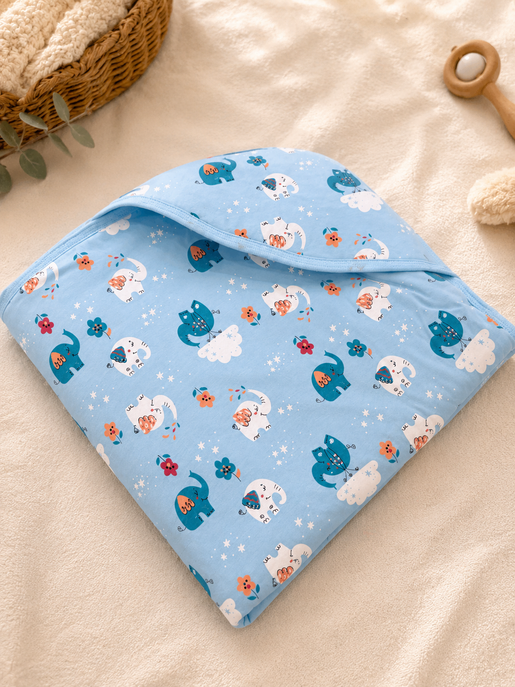 Cradle soft cotton open Hooded wrapover( velcro) - Blue