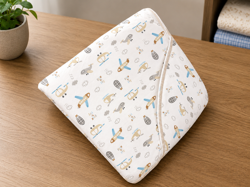 Cradle soft cotton open Hooded wrapover( velcro) - white with beige lining