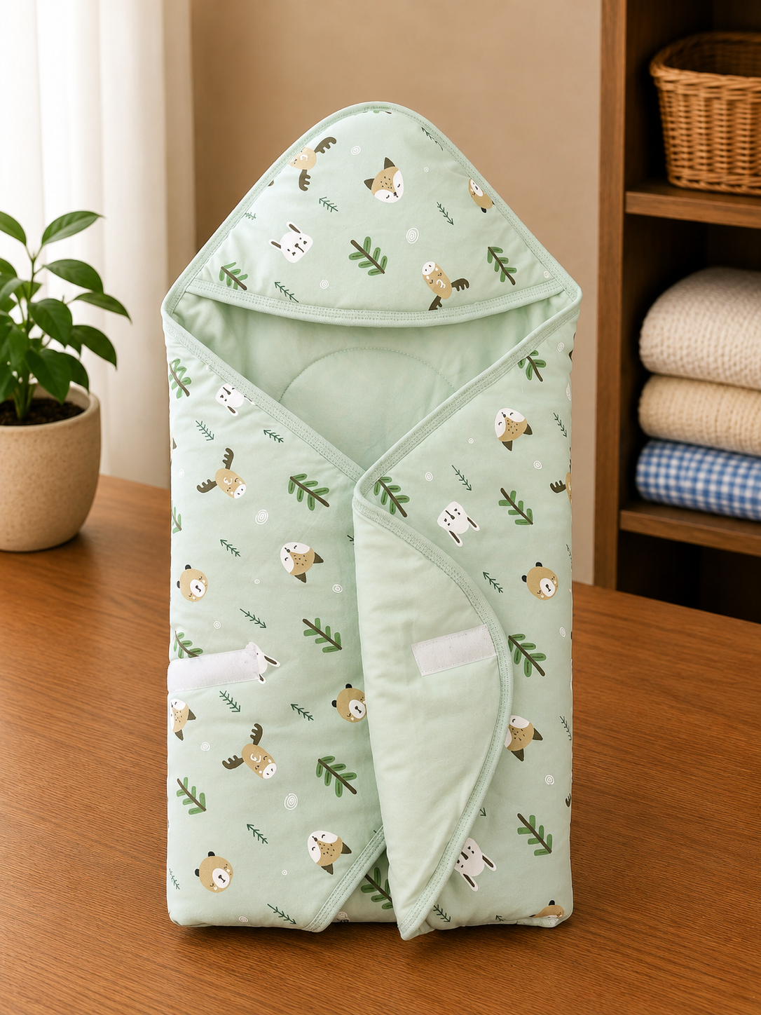 Cradle Soft Cotton open Hooded wrapping- Green