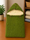 Yellow Apple warm side zip fur Hooded sleeping bag - cable design ( Green)