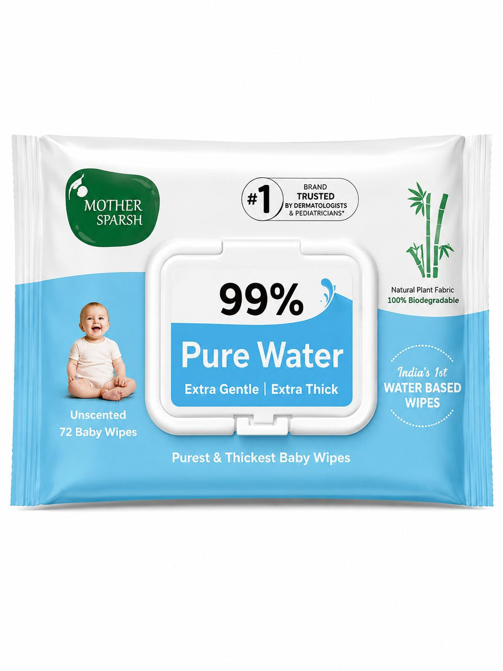 Mother sparsh pure water wet wipes - unscented pack of 2