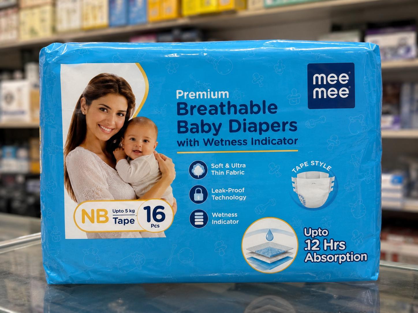 Mee Mee breathable baby diapers - NB (tape)