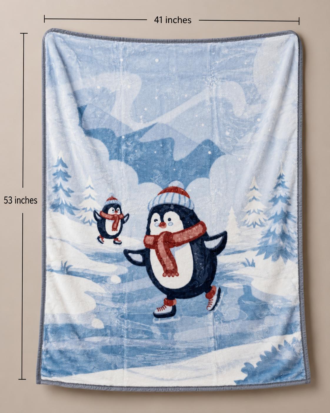 hopop baby double ply warm blanket - blue (skating penguin)