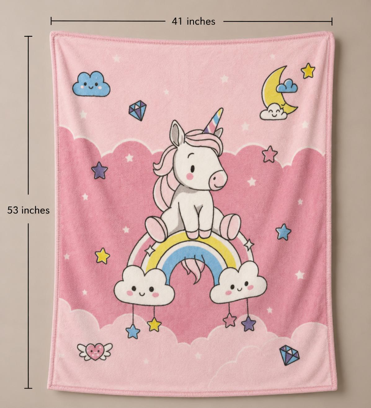 Hopop baby double ply warm blanket- pink (unicorn rainbow)