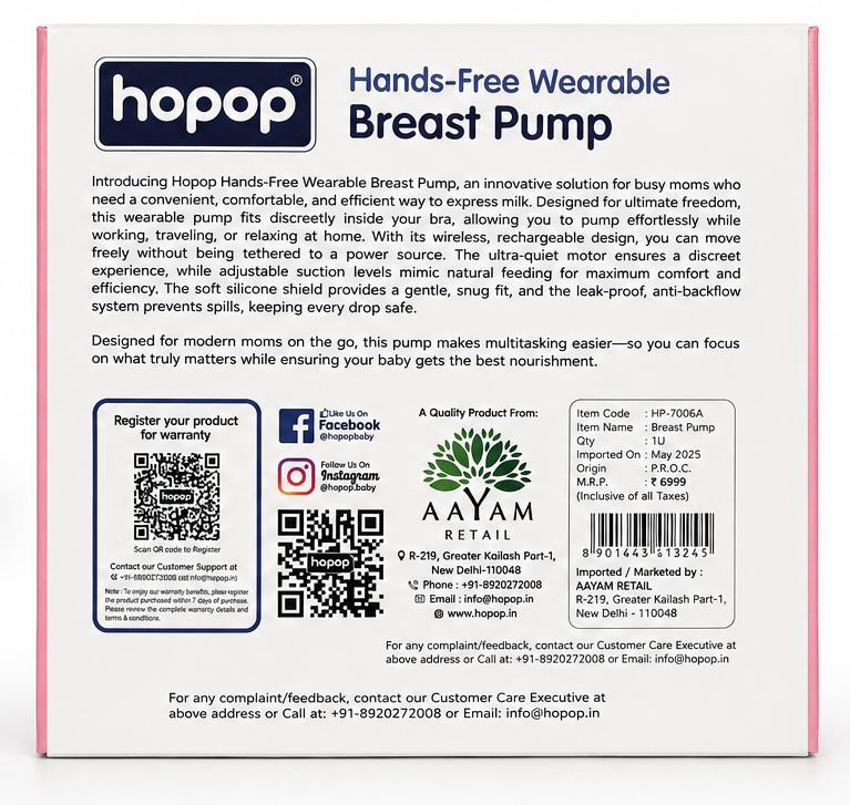 Hopop wearable breast pump - hands free-160ml