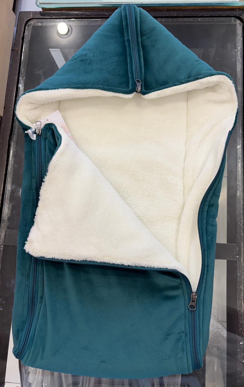 Warm hugs full fur side zip sleeping bag (Green)