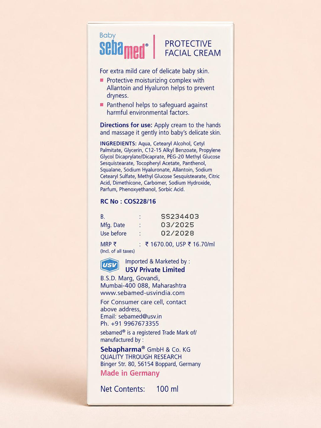 Sebamed protective facial cream for delicate facial skin