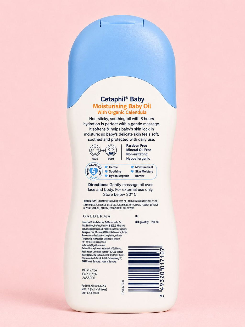Cetaphil moisturising baby oil with organic calendula - 200ml
