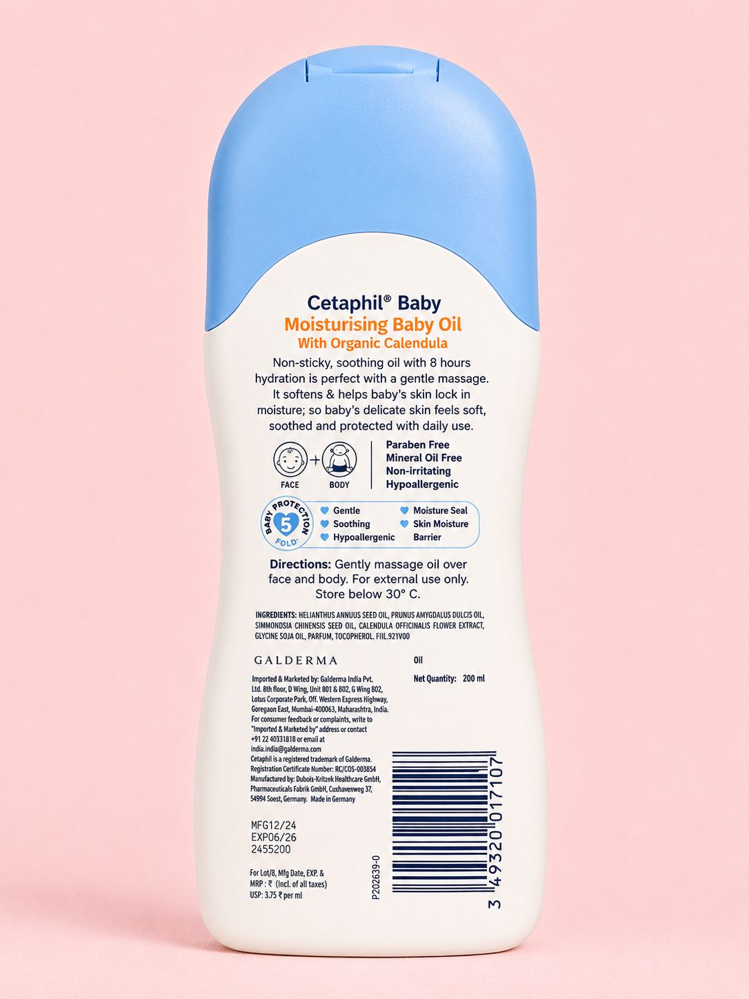 Cetaphil moisturising baby oil with organic calendula - 200ml