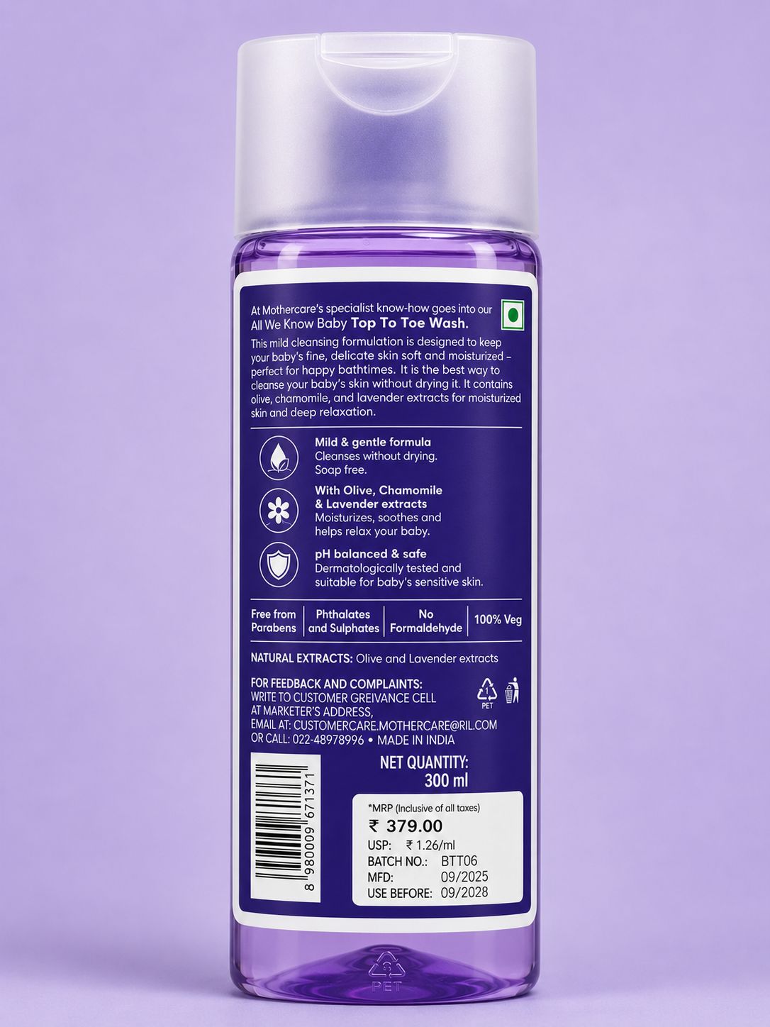 Mother care baby top to toe wash - 300ml