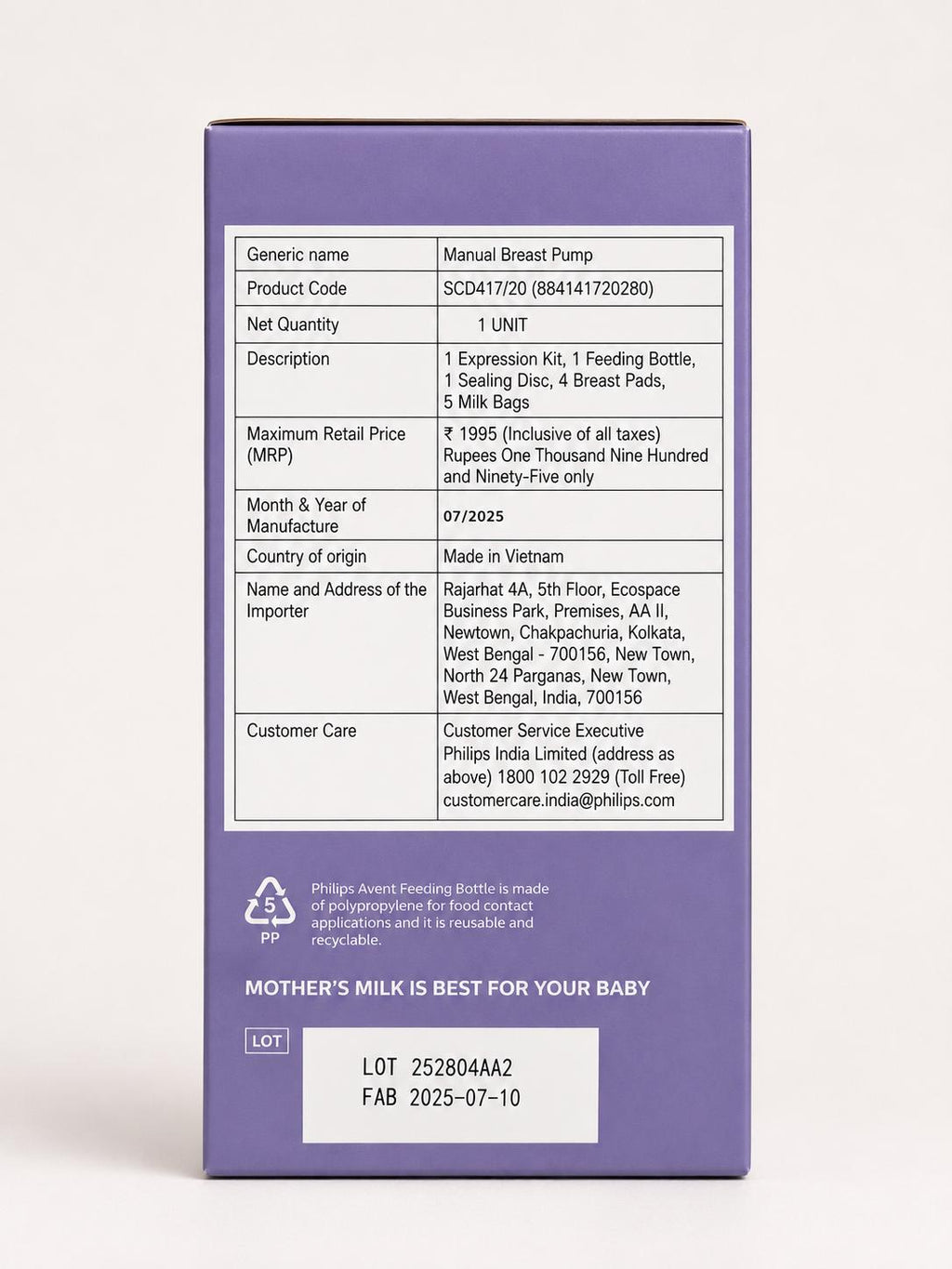 Philips Avent manual breast pump - BPA Free
