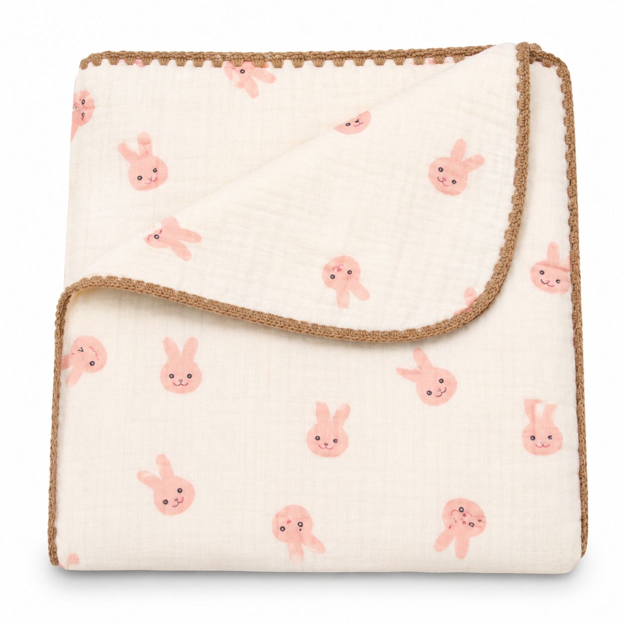 Baby 8 layer breathable Muslin blanket (pink bunny print)