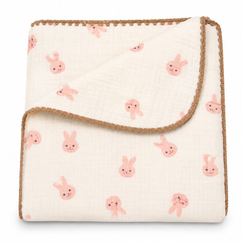 Baby 8 layer breathable Muslin blanket (pink bunny print)
