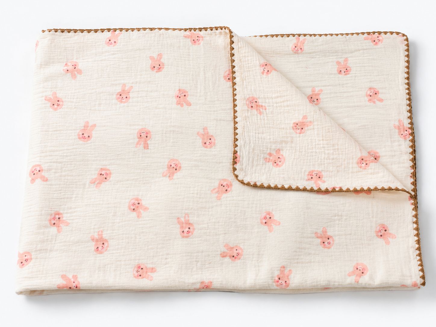 Baby 8 layer breathable Muslin blanket (pink bunny print)
