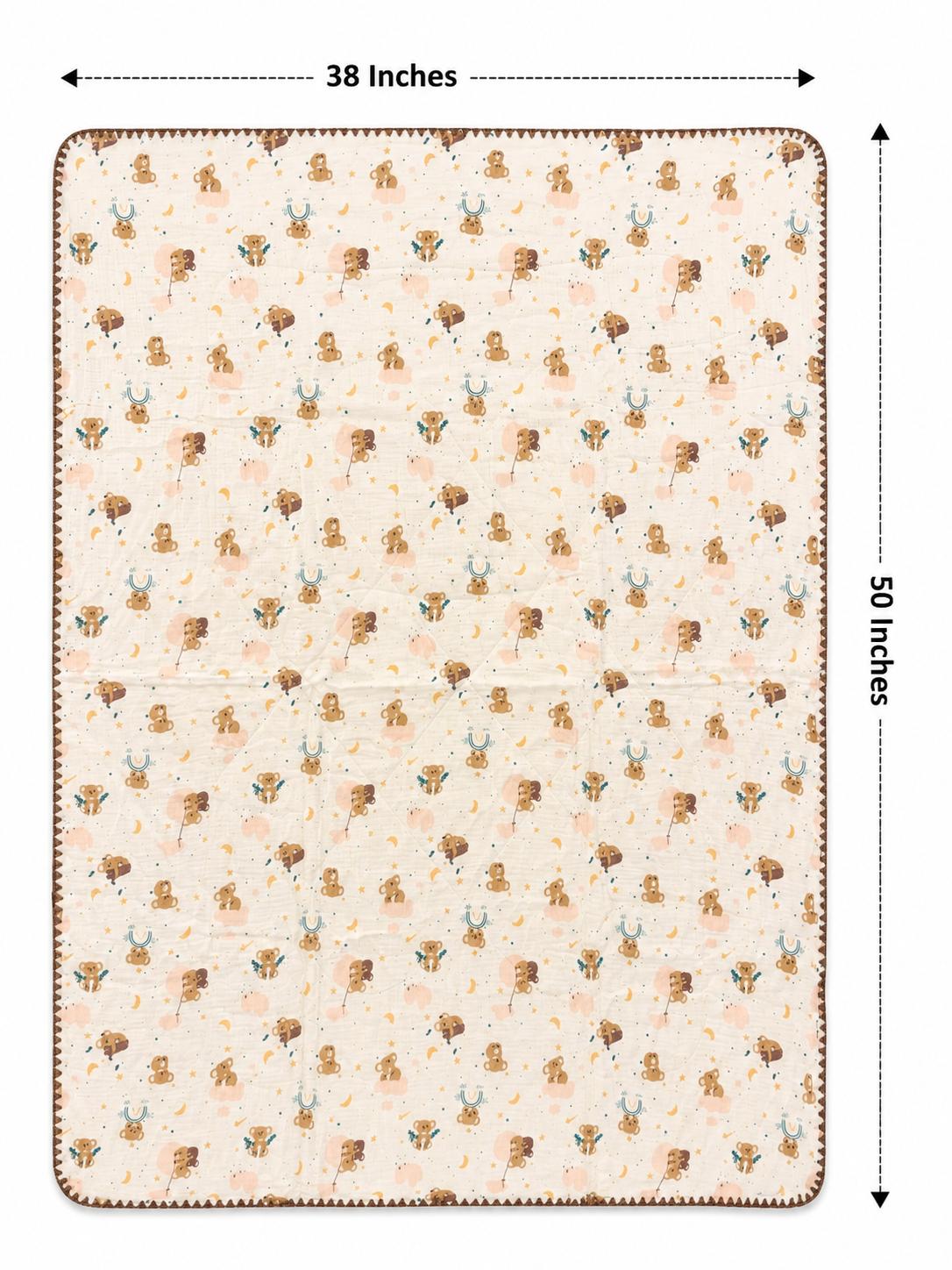 Baby 8 layer breathable muslin blanket( teddy bears & crescent moons)