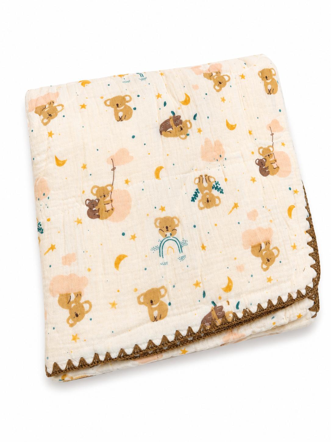 Baby 8 layer breathable muslin blanket( teddy bears & crescent moons)