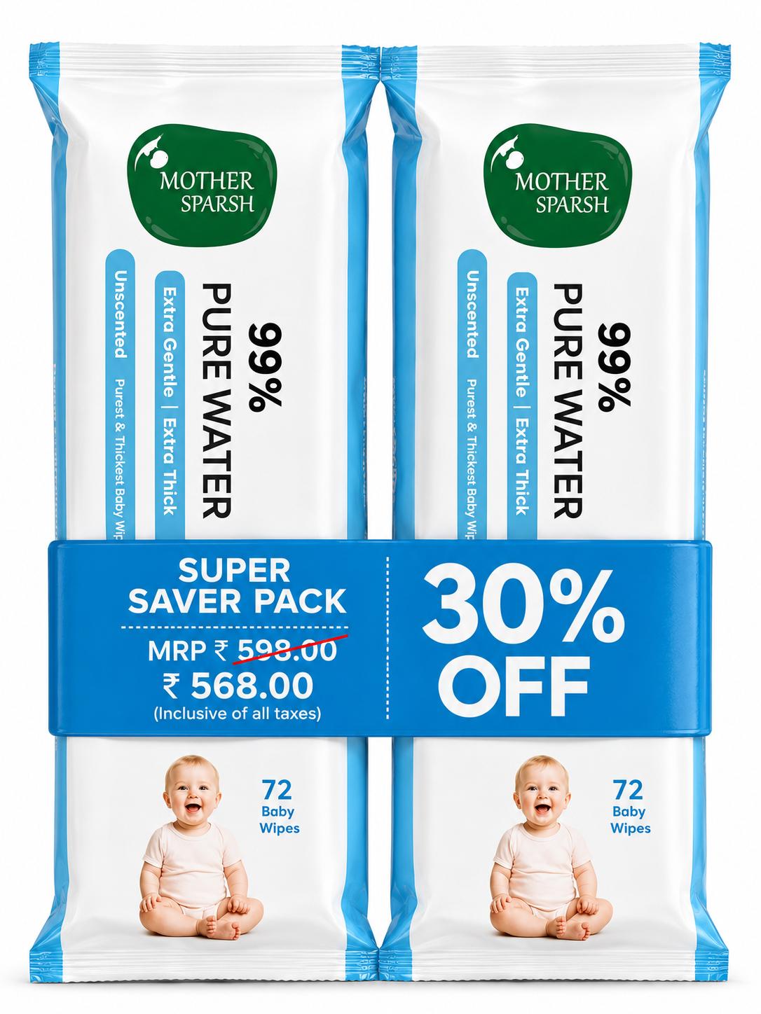 Mother sparsh pure water wet wipes - unscented pack of 2