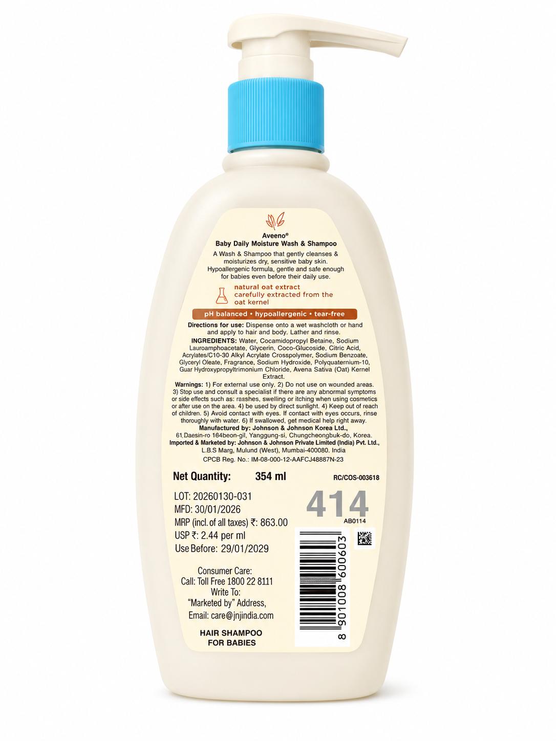 Aveeno baby daily moisture wash & shampoo 354ml