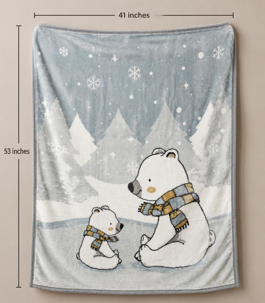 Hopop baby double ply warm blanket -green (snow bears)