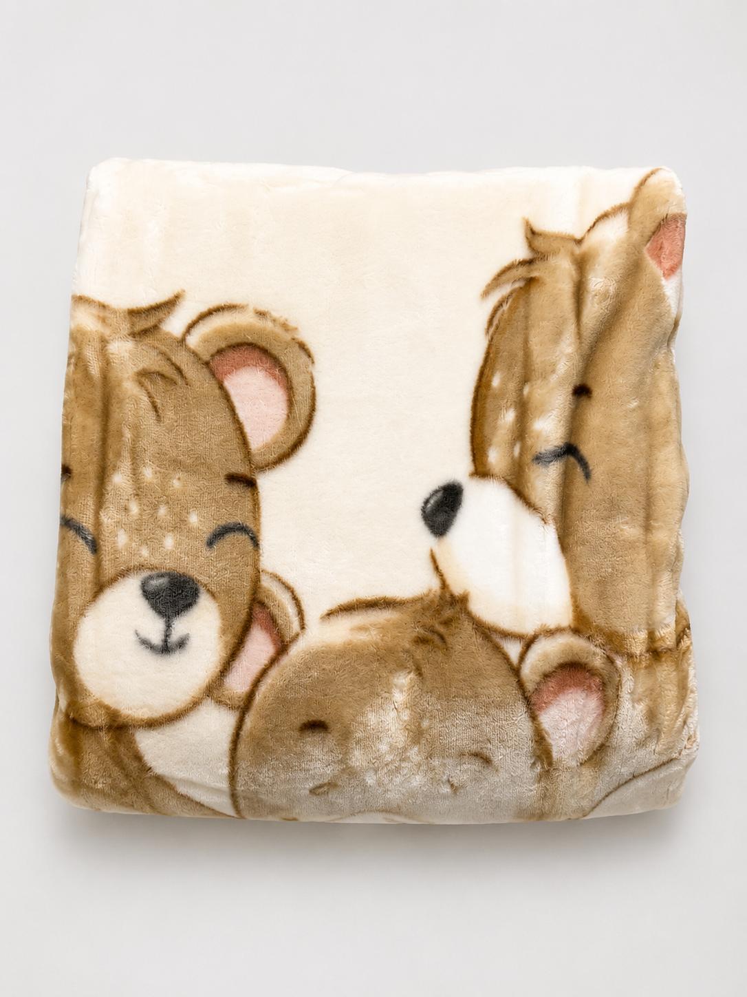 Hopop baby double ply warm blanket - brown (bear family)
