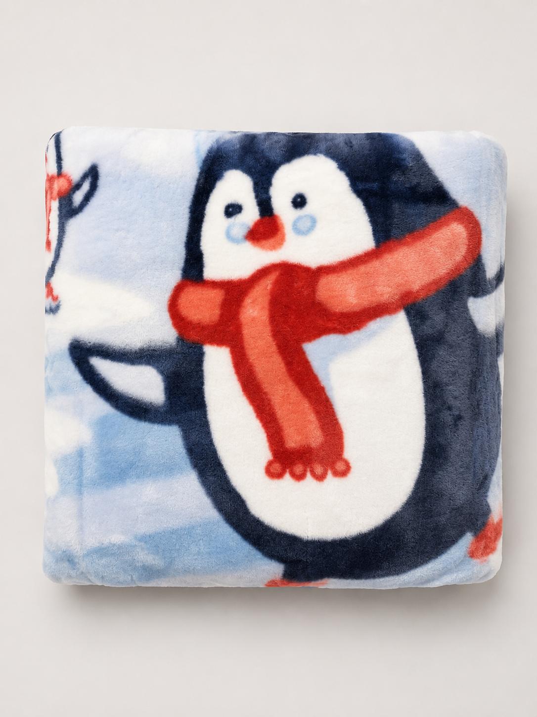 hopop baby double ply warm blanket - blue (skating penguin)