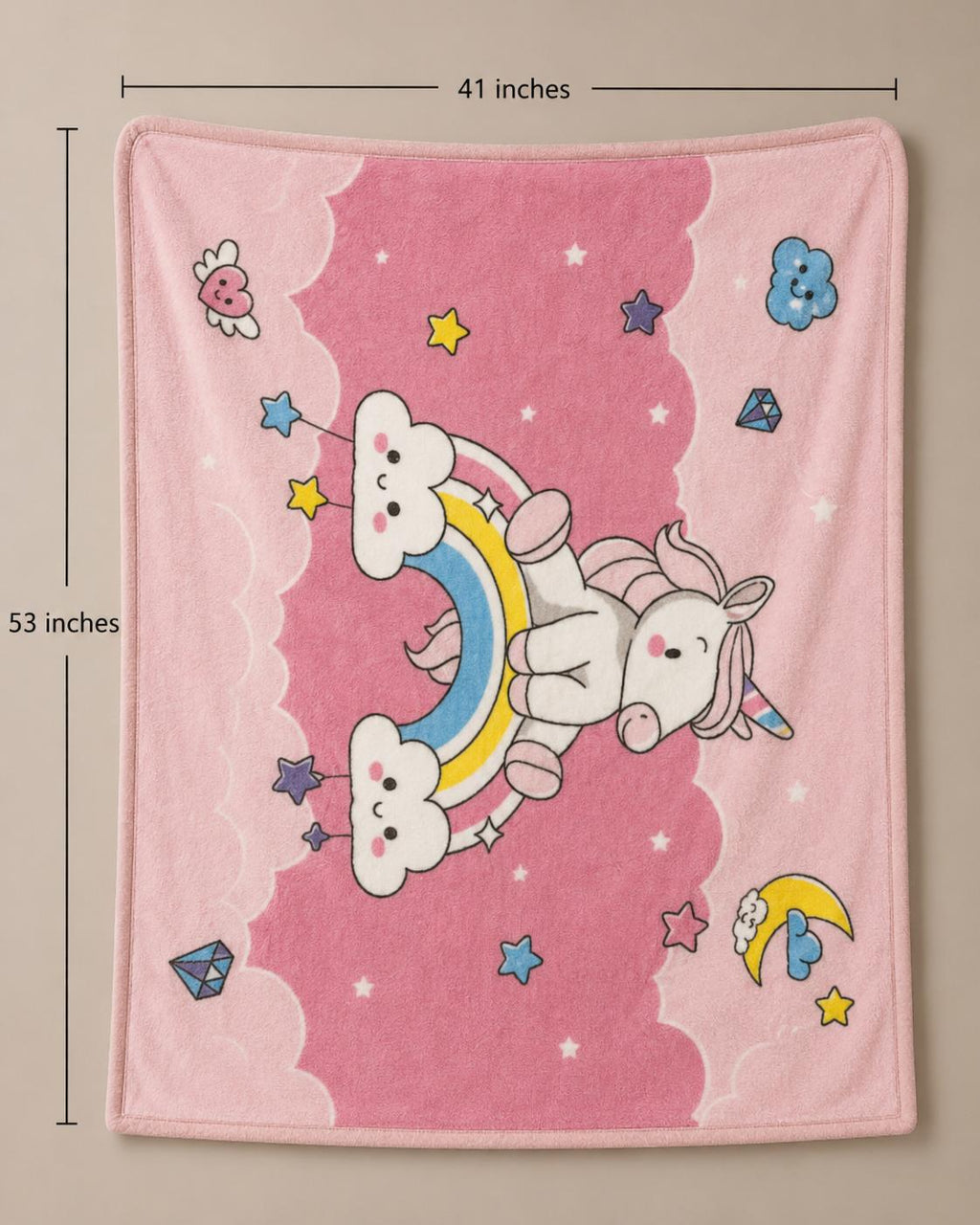 Hopop baby double ply warm blanket- pink (unicorn rainbow)