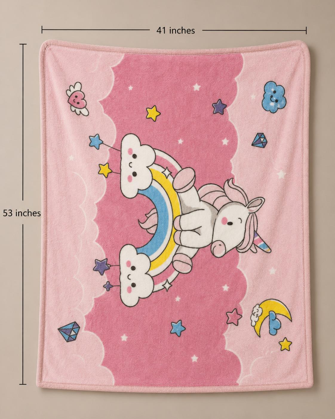 Hopop baby double ply warm blanket- pink (unicorn rainbow)