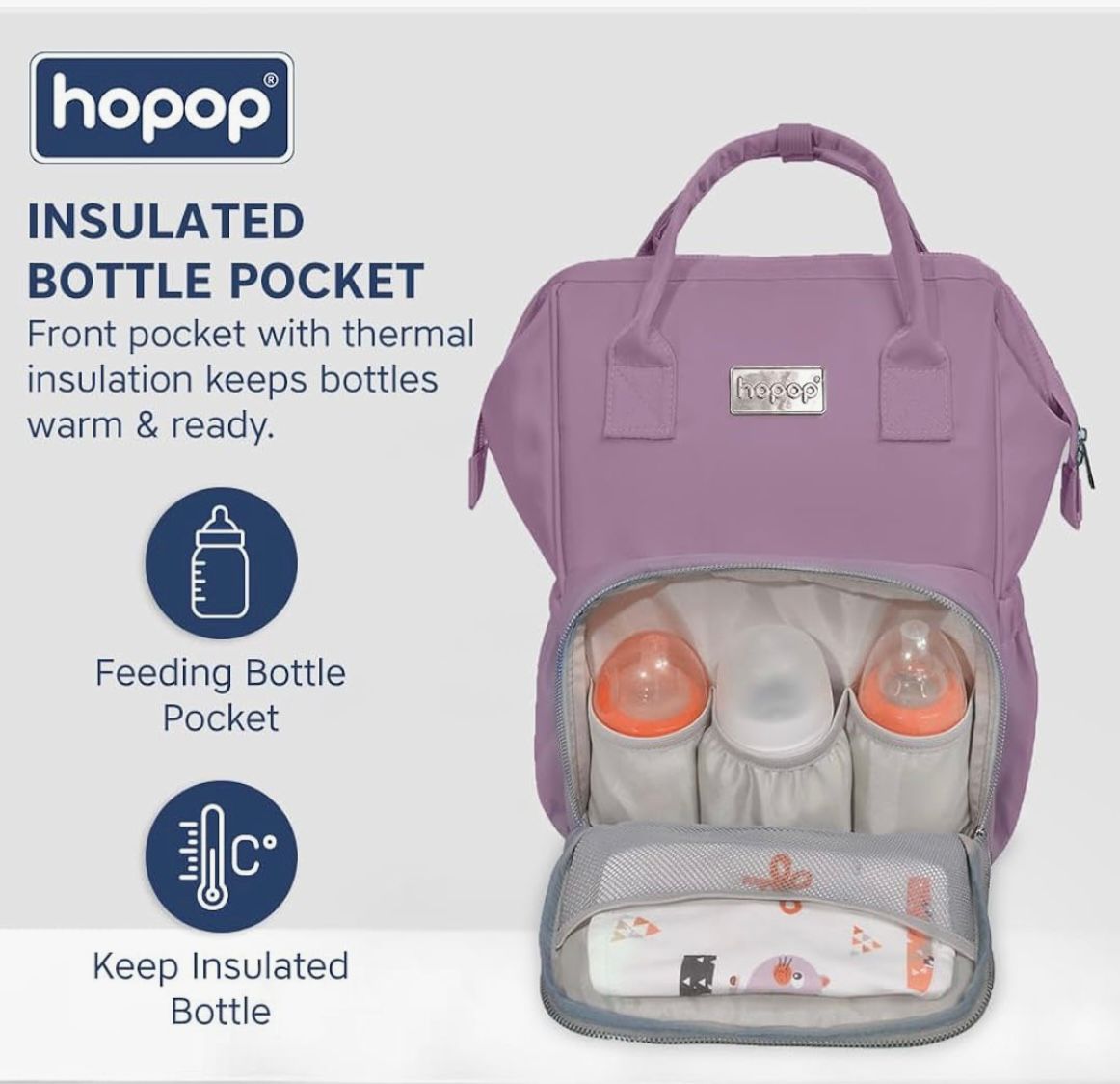 Hopop diaper bag for mothers - Multifunctional bag- large storage (lavendar)