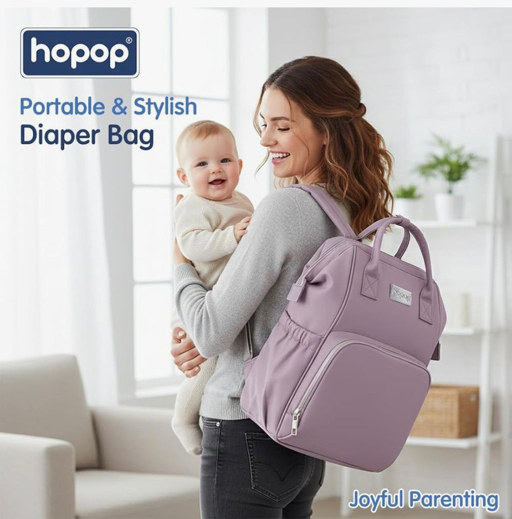 Hopop diaper bag for mothers - Multifunctional bag- large storage (lavendar)